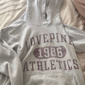 PINK Victoria's Secret Light Gray Hoodie with Dusty Mauve Graphic